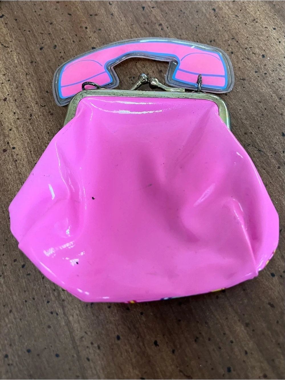 Vintage Minnie Mouse Phone Coin Purse 80s/90s Pink Gold Kiss Lock Disney